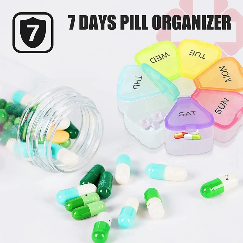 4 Pcs Weekly Pill Organizer, Portable 7 Day Pill Box Case With Large Separate Compartments