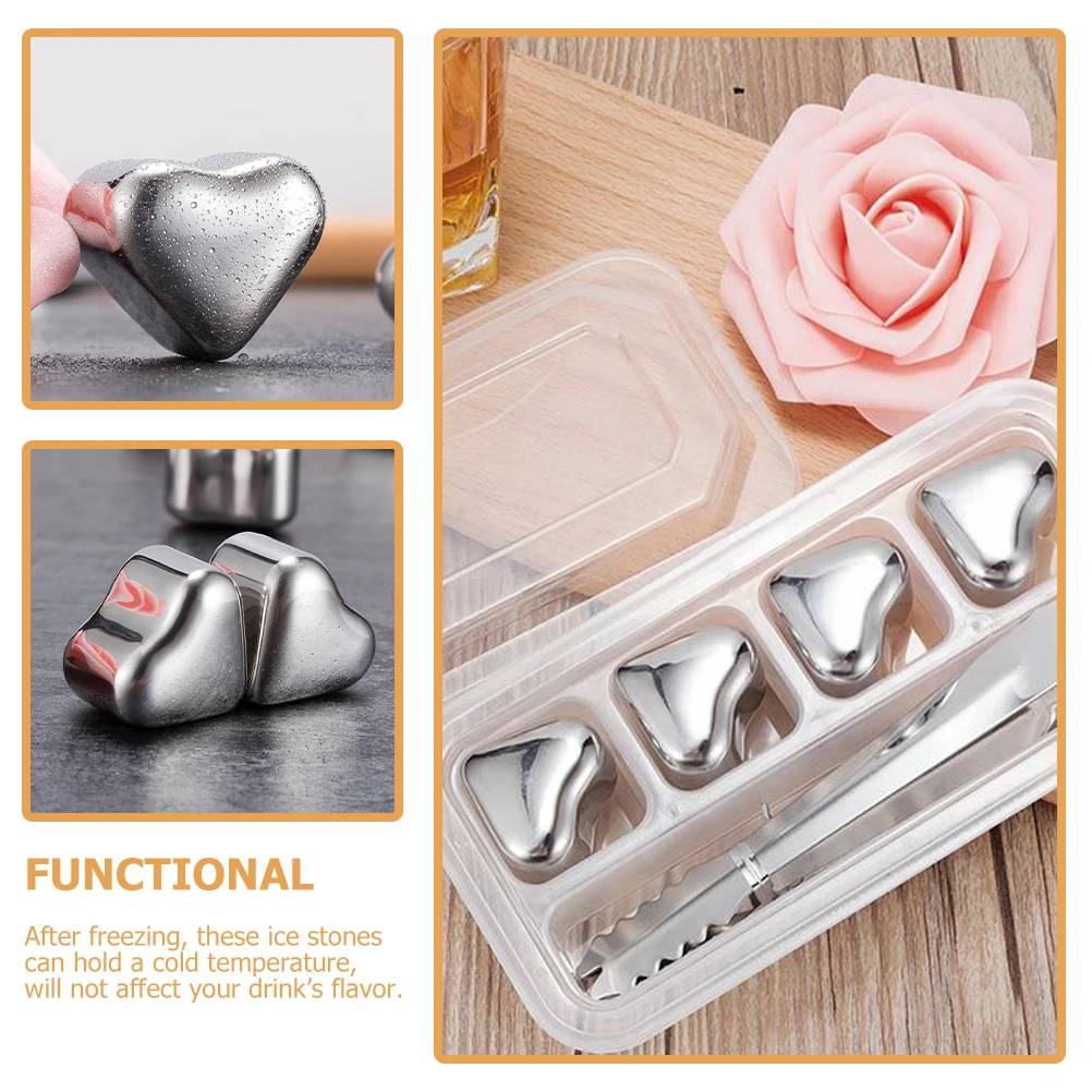 

1Set Reusable Stainless Steel Heart Shaped Ice Cubes Cooling Whiskey Stones Drink Chilling Stones Ice Cubes Whiskey Accessories