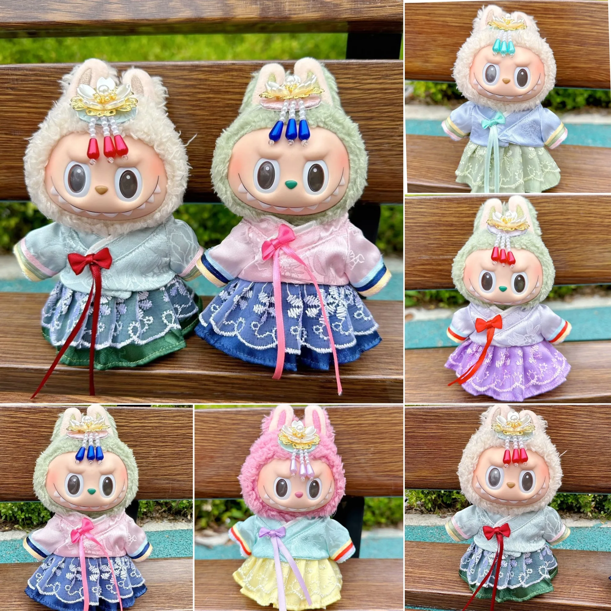 

Одежда для кукол Labubu 15/17 см Gen 1-3 Hanbok Yanji, комплект платьев с аксессуарами для волос, подвесные аксессуары для одежды