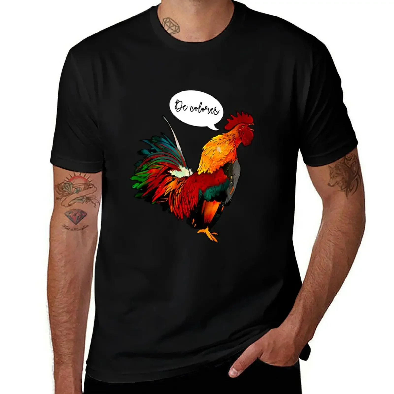 De Colores Stained Glass Rooster T-Shirt cotton graphic tees affliction shirts Men's cotton t-shirt