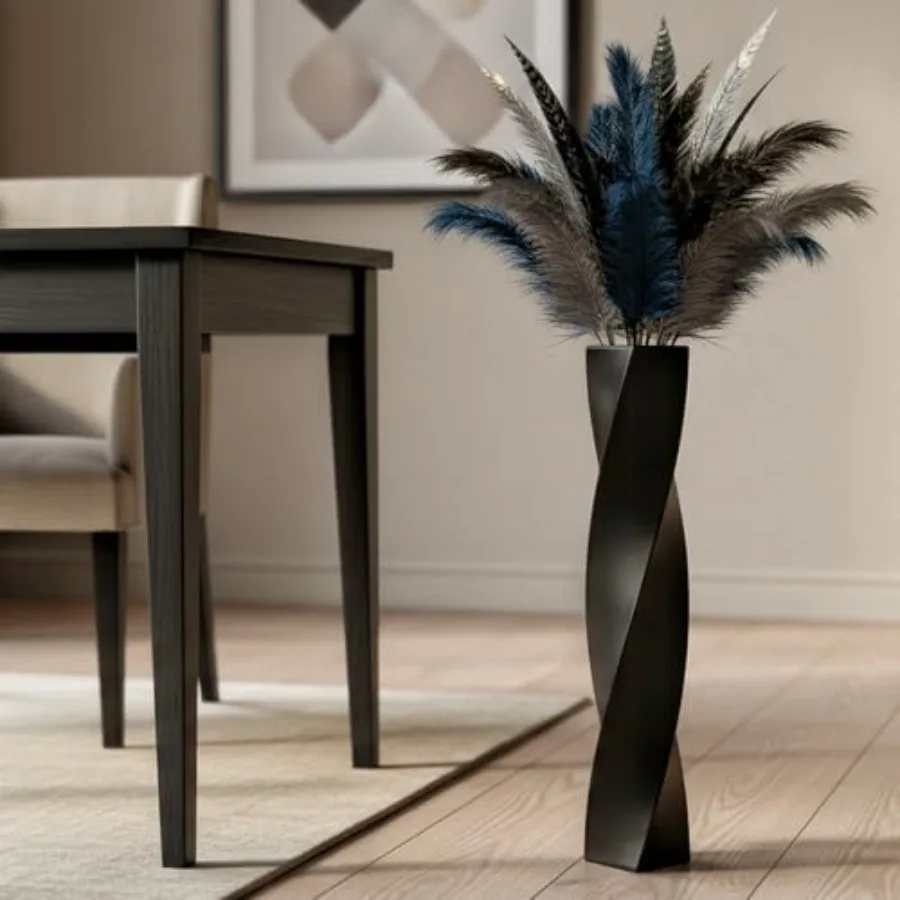 

Tall Black Resin Floor Vase - 23.6 Inch Modern Square Twist Vase for Home Decor Matte Finish Large Decorative Vase for Dried Fl