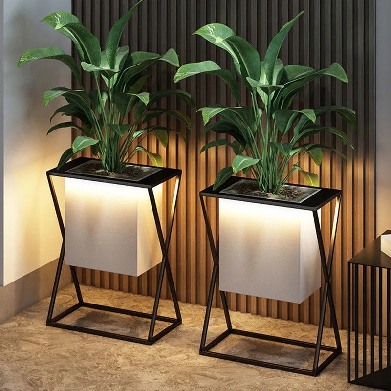 Light luxury Creative LED Flower Pot Iron Rack Shelf Vertical Plant Indoor Living Room Balcony TV Cabinet Stand Decoration