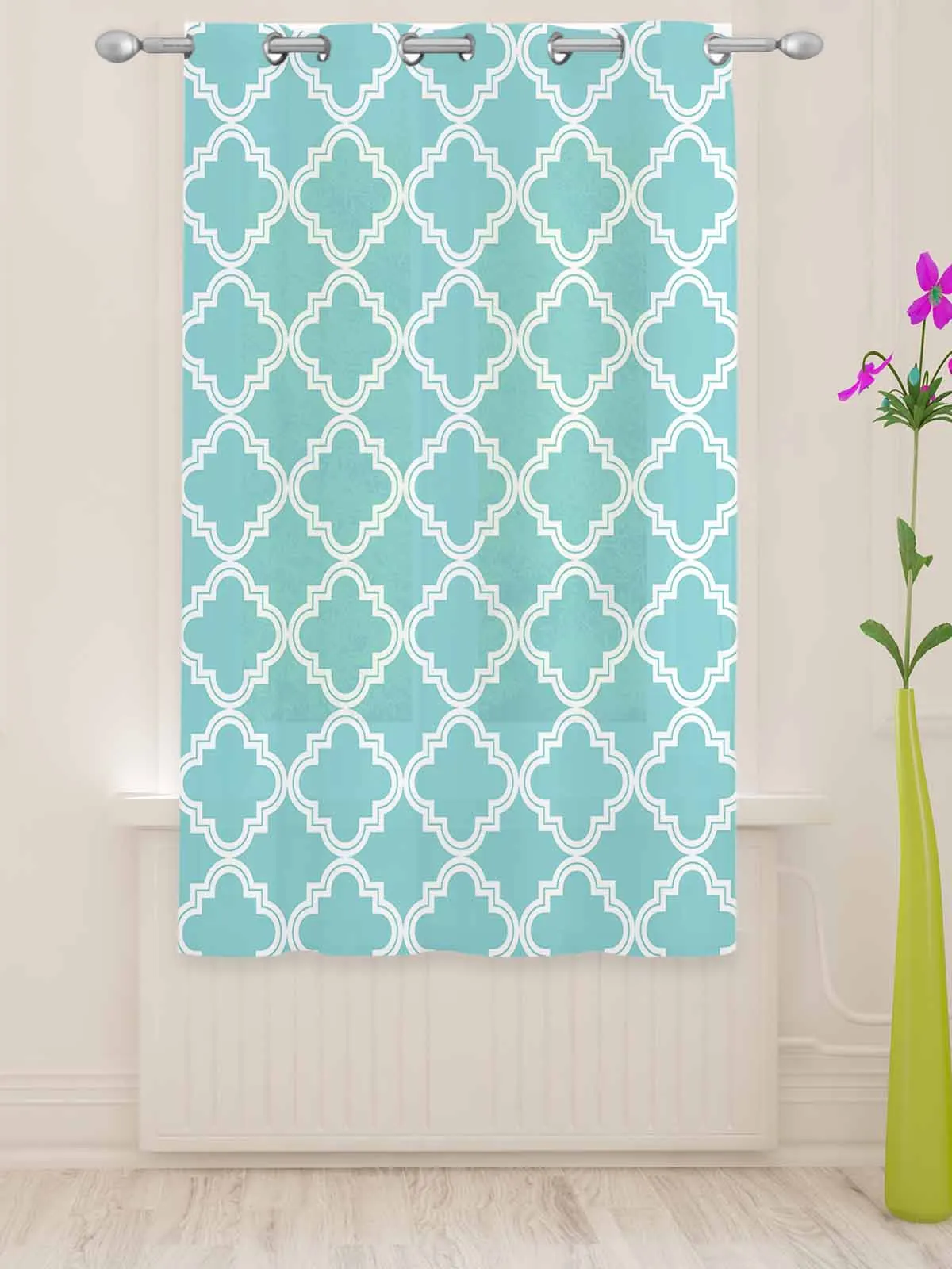 Cyan Moroccan Pattern Bedroom Sheer Window Curtains Living Room Tulle Curtains Voile Drapes for Hotel Kitchen