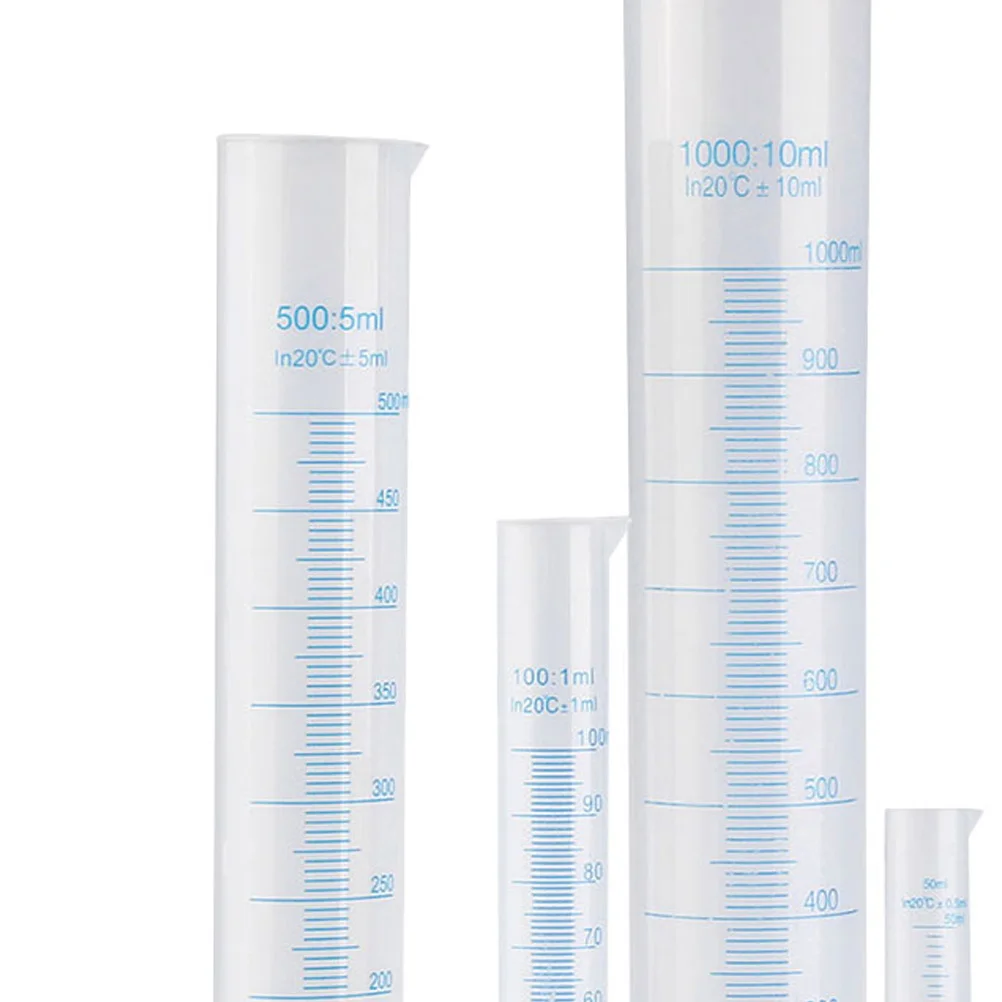 5Pcs Laboratory Measuring Cylinder Set Plastic Graduated Cylinder with Clear Scale Stable Pentagon Base School Science Use