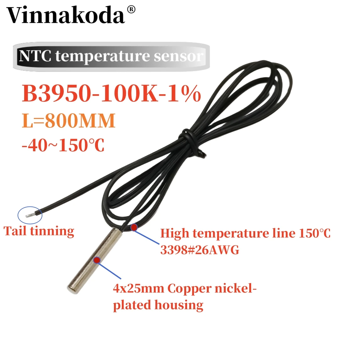 Датчик температуры NTC B3950 100K 1% водонепроницаемый зонд кондиционера 4*25 мм Зонд L800MM 3398 # 26AWG 150 ℃