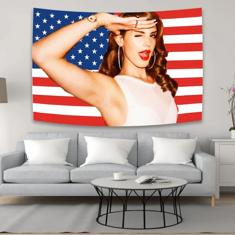 American Pop Singer Lana Del Rey Tapestry Hippie Aesthetic Wall Covering Home Décor Dormitory Hanging Cloths # 0@