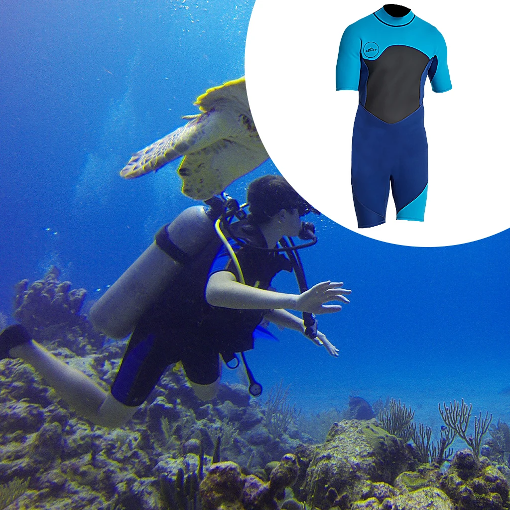 Men's Wetsuits 2mm Short Sleeve Shorty Scuba Dive Wet Suit Diving Suit One Piece Swimsuit Jumpsuit for Water Sports Snorkeling