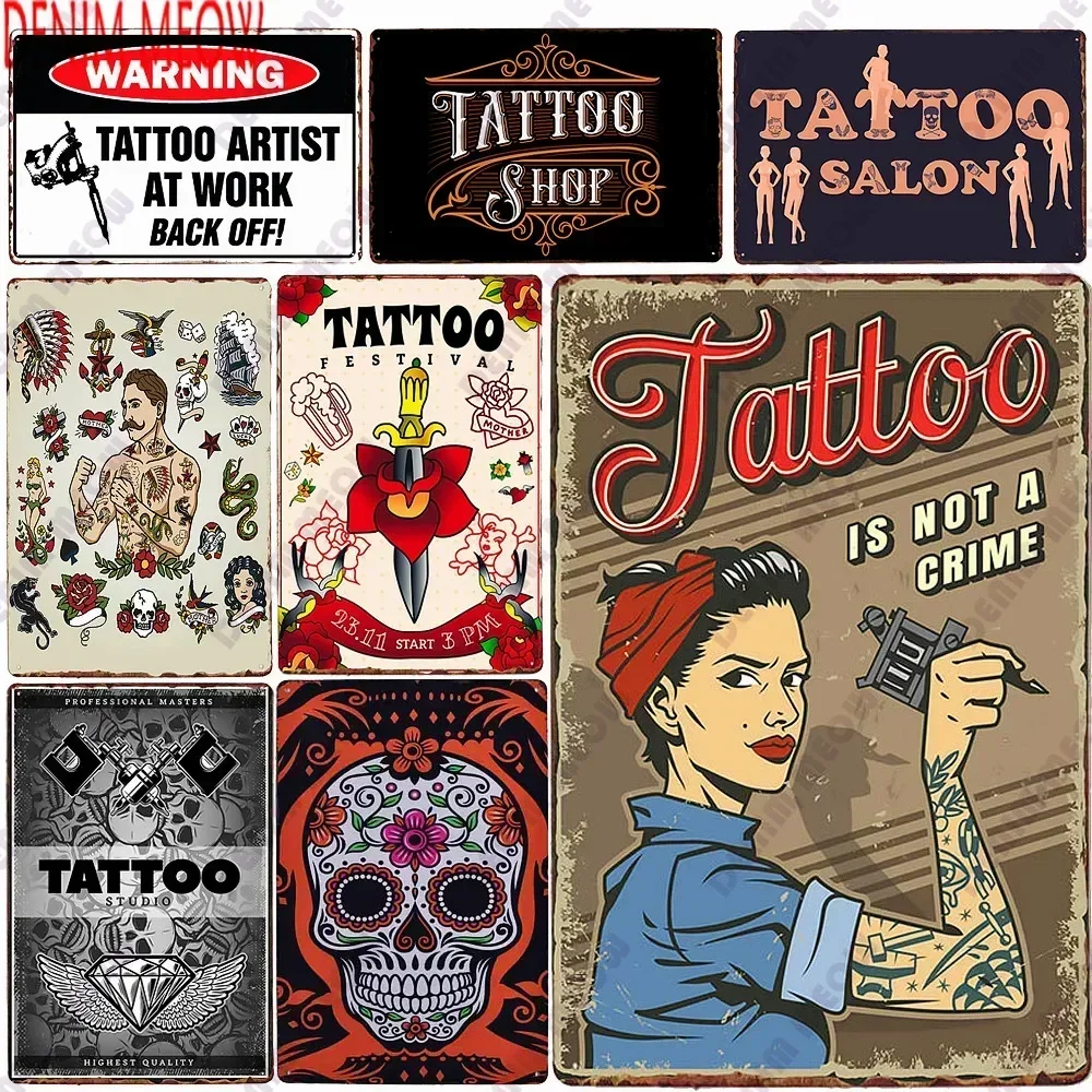 Klassisches Tattoo Studio Metall Blechschild, Vintage Wandkunst Malerei Plakette, magasin de tatouage Antike Raumdekoration, Salon maison