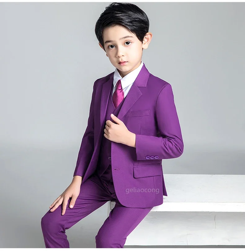 Formal Boys Suit For Wedding Solid Children Party Blazer Vest Pants Slim Fit 3 Pieces Kids Costume Teenager Prom Tuxedo