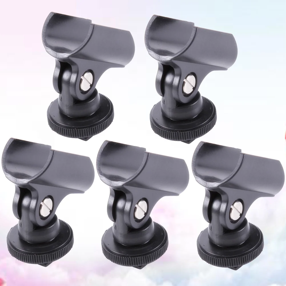 

5pcs Microphone Clip Mount Adjustable Mic Holder With Hot Shoe For Dslr Camera Durable Plastic Audio Accessory Stand