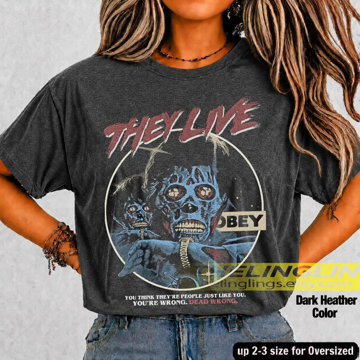 They Live Ober Poster 1988 T-Shirt, Alien Movie Graphic Tee, Sci-Fi Film Shirt,  Horror Clothing, Retro Cult Classic Top RZ