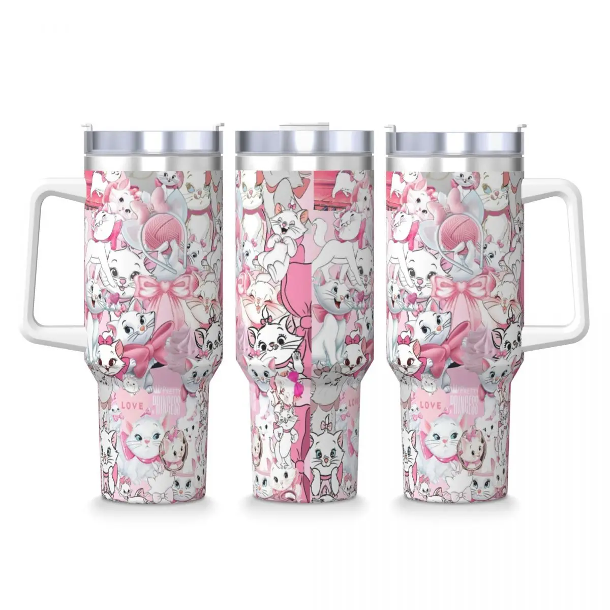 Stainless Steel Tumbler Cartoon Pink Marie Cat Thermal Mug Kawaii Portable Hot Drinks Mugs Cup Travel Design Water Bottle