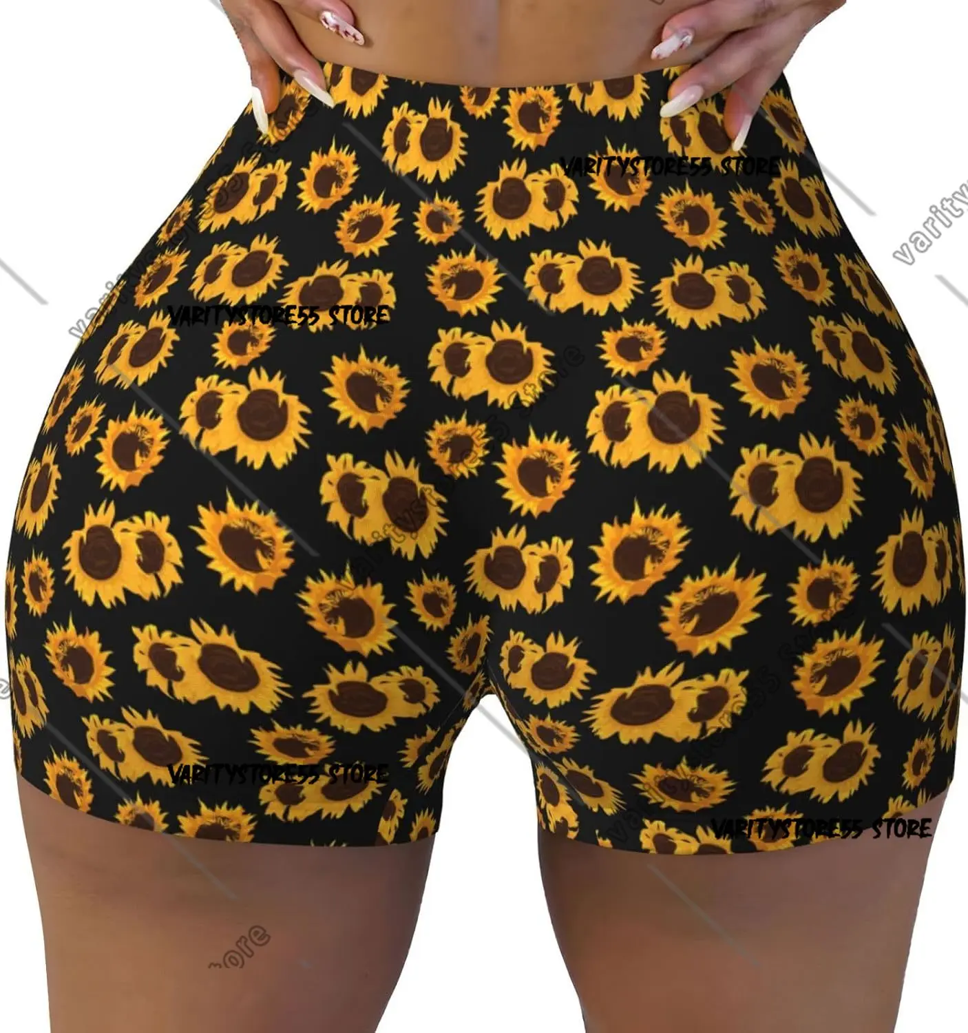 

Sunflower Painting Modern Women's Workout Shorts Yoga Shorts Elastic Athletic Short Fitness Pants with Pockets
