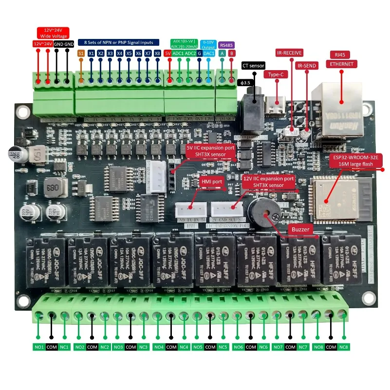 

FOR HKL-EA8 16M Large Flash IoT Board Smart Home Industrial Control NPN PNP signal input 0-5V 4-20MA Analog input 0-10V Output