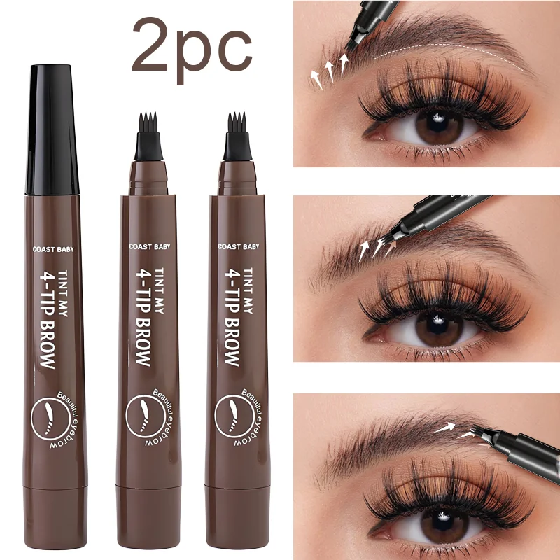 Juego de lápices de cejas de cuatro tenedor de 2 piezas: definidor y estilizador de cejas de doble punta para arcos perfectos, resistente al agua y de larga duración