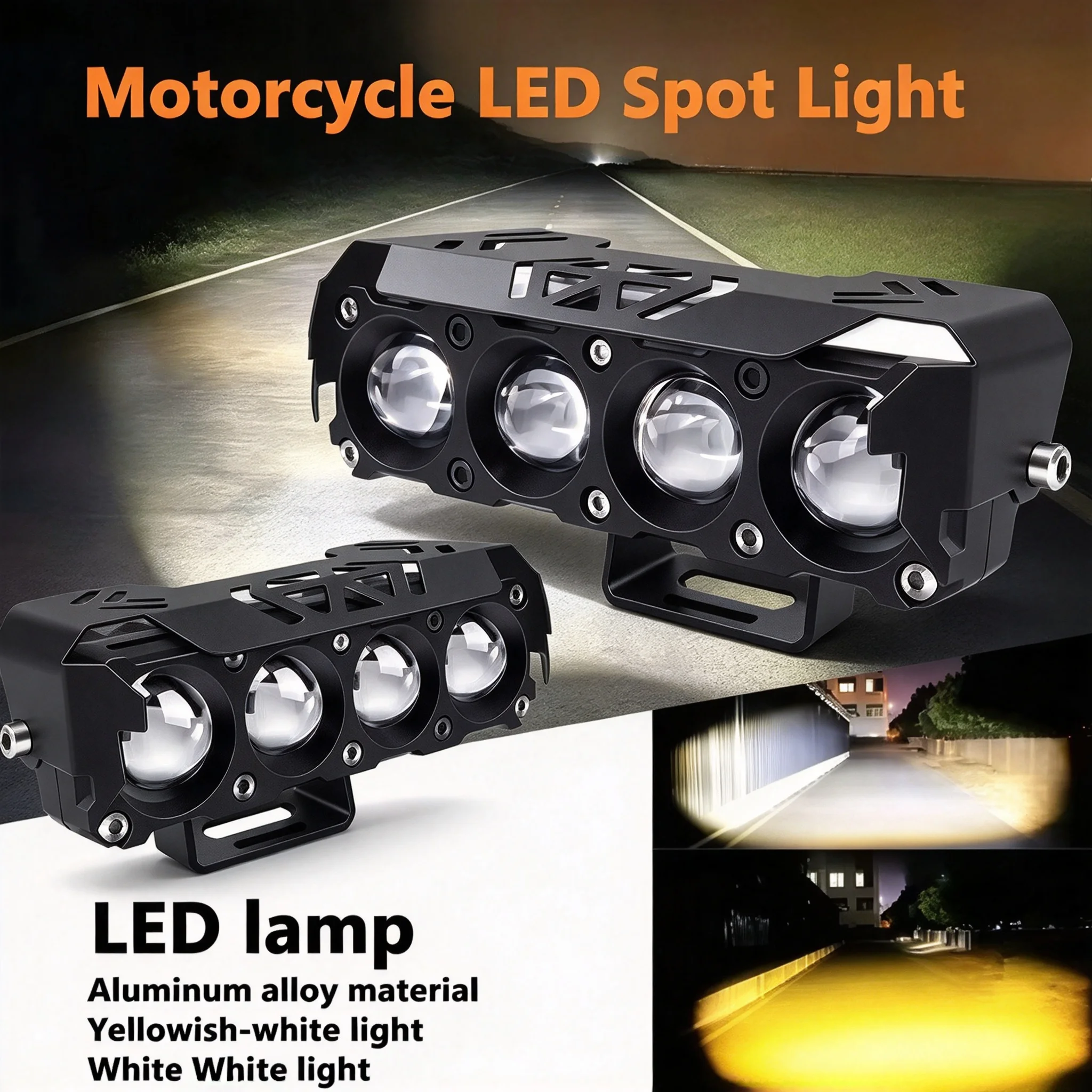 4 Lens Motorcycle LED Lighting High Low Beam Work LIghts Dual Color Car Driving Light Universal For Off Road Vehicles Trucks SUV
