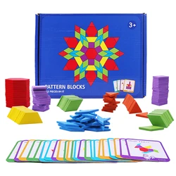155 PCS Wooden Pattern Blocks Set, Geometric Shape Puzzle, Kindergarten Classic Educational Montessori Tangram Toys for Kids