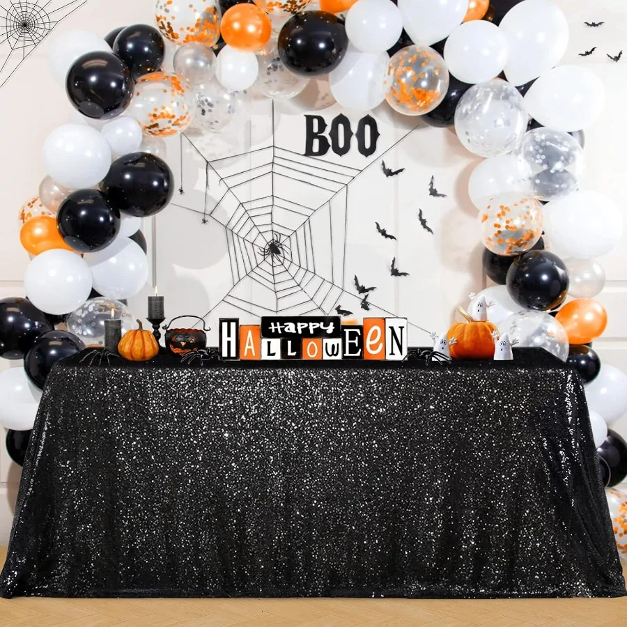 60x102inch Black Sequin Table Linens for Halloween and Wedding Events: Seamless Glitter Tablecloth with Elegant Sparkle Finish