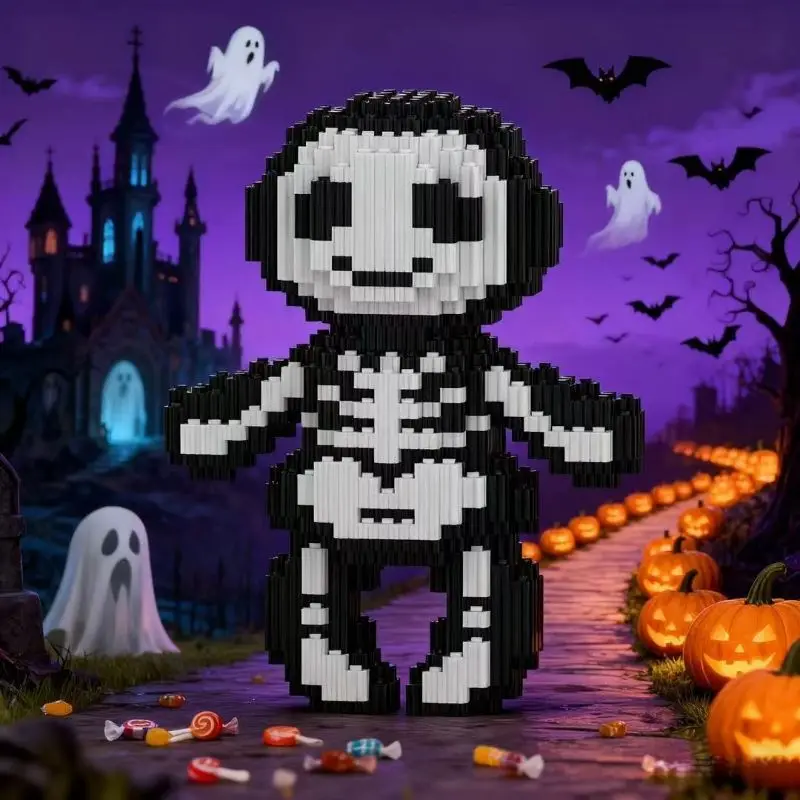 Cute Ghost Half Dissected Skeleton Building Blocks Fidget Toys DIY Building Blocks Set Birthday Gift Room Decoration Blocks Toy