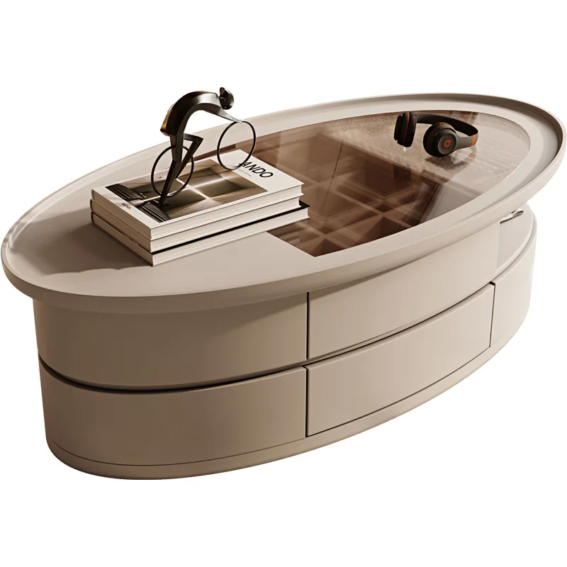 

French oval glass coffee table simple modern tempered glass tea table small apartment living room household coffee table