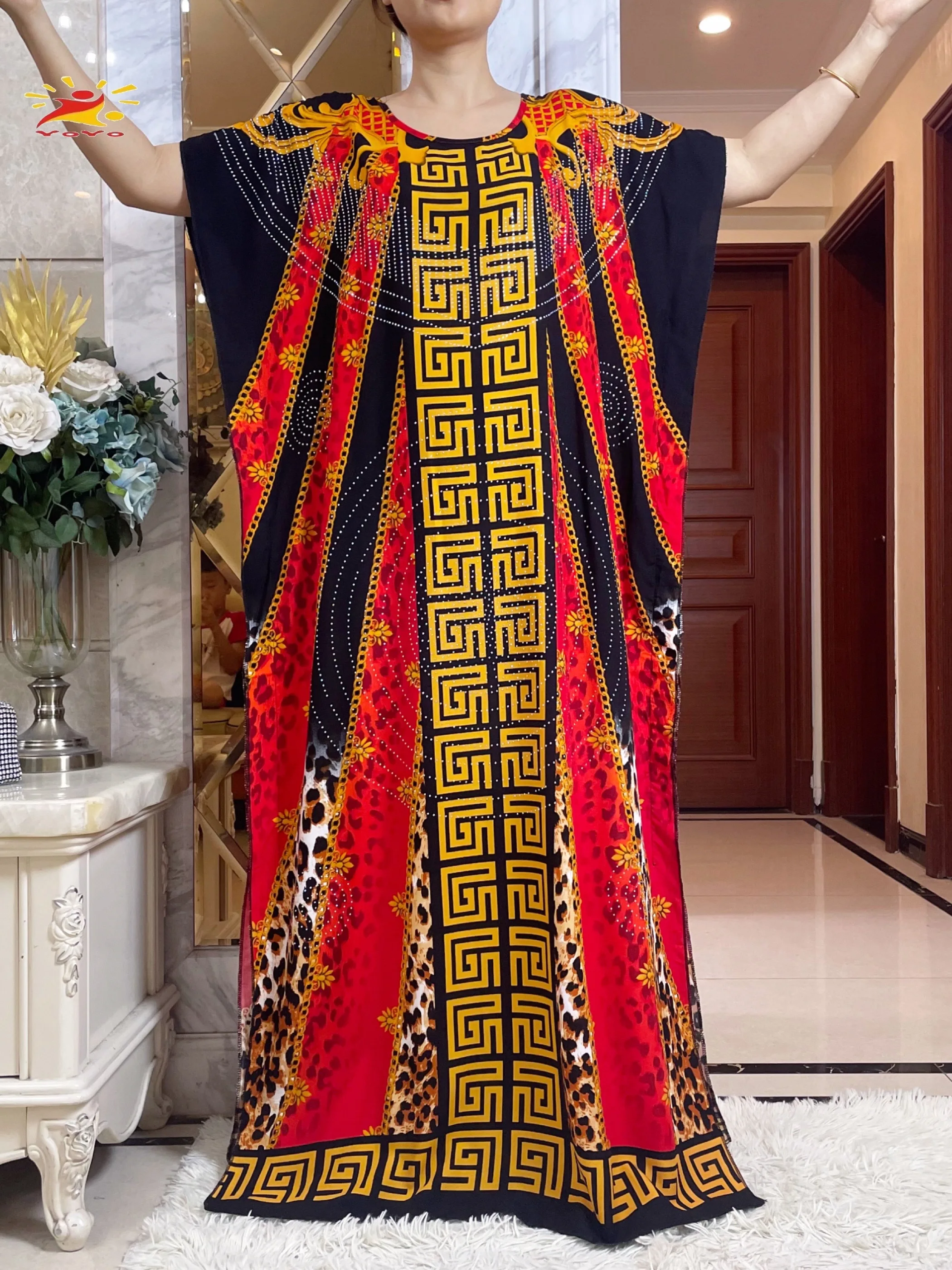 New Women Abaya Short Sleeve Dashiki Floral Dress Women Loose Maxi Robe Floral Femme Musulmane African Printing Floral Abaya