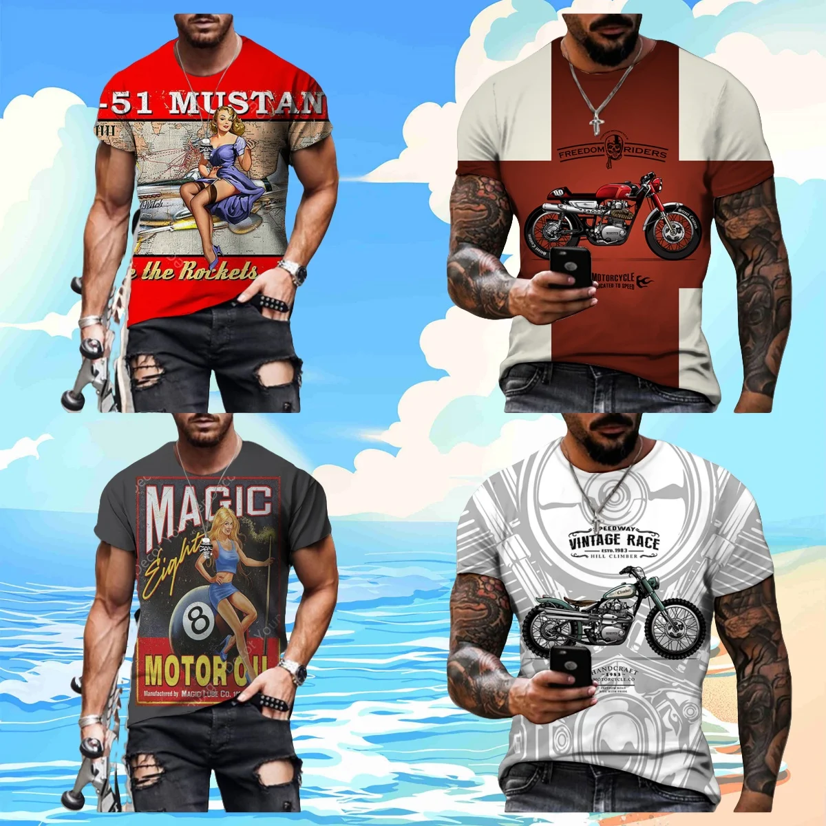 

2025 Summer New Men's Shopping Racing Motorcycle Men's Quick-drying T-shirt Comfortable Fashion Trend Loose Casual Casua Y2K
