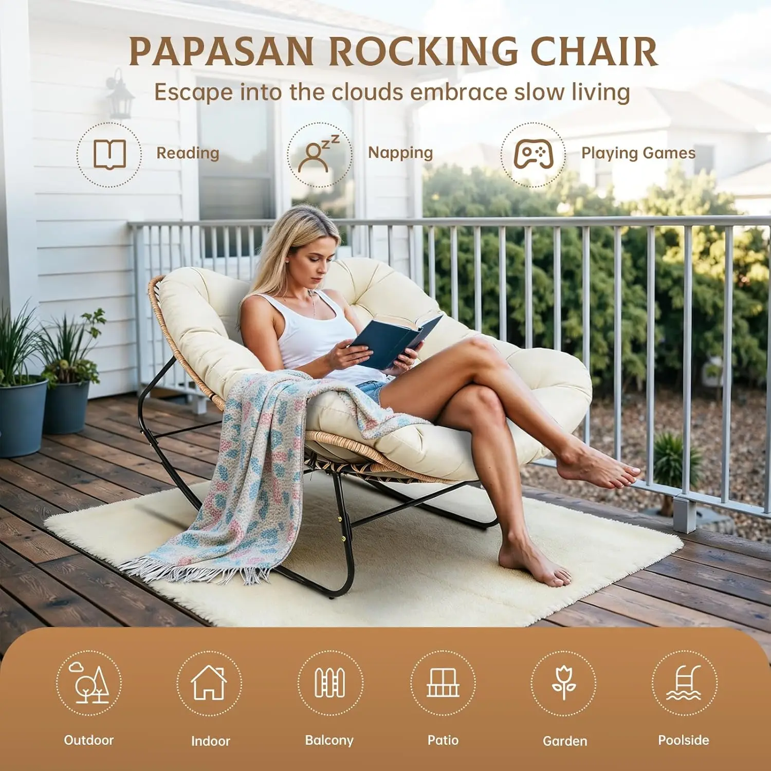 Oversized Papasan Rocking Chair 4