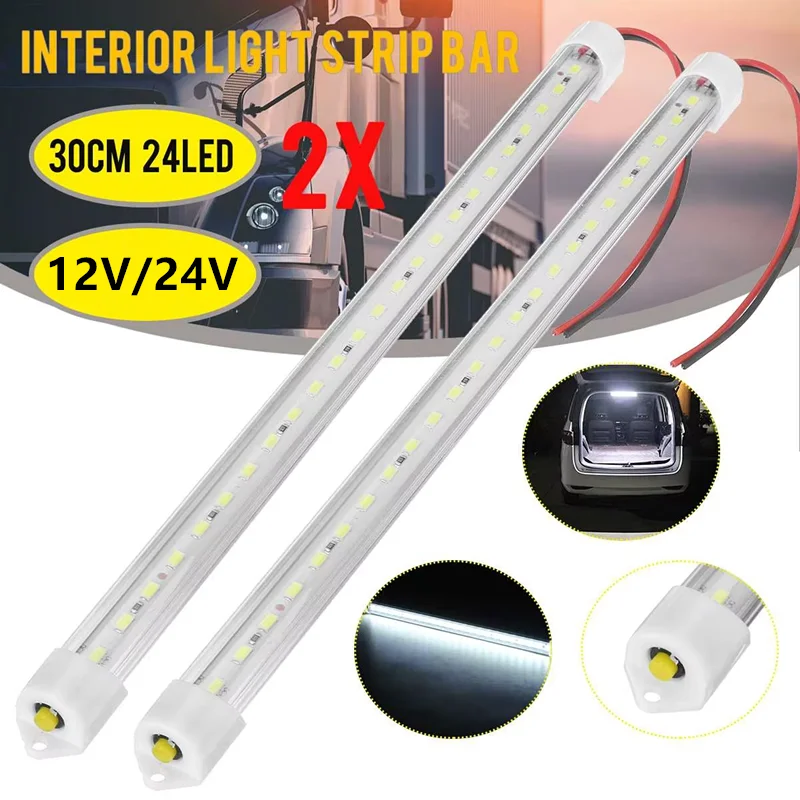 2PCS 24LED RV Camper Light Reading Light Bar 12V Bus Motorhome Van Caravan Lamp LED Camping Ceiling Interior Trunk Lamp 24V