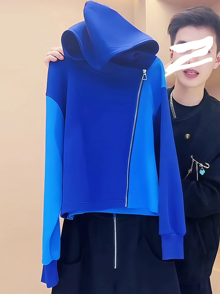 

Loose Fit Women's Zipper Hoodie Pure Cotton Blue Spring Autumn Fashion High-End Feel Trendy Top Korean Style Long Sleeve