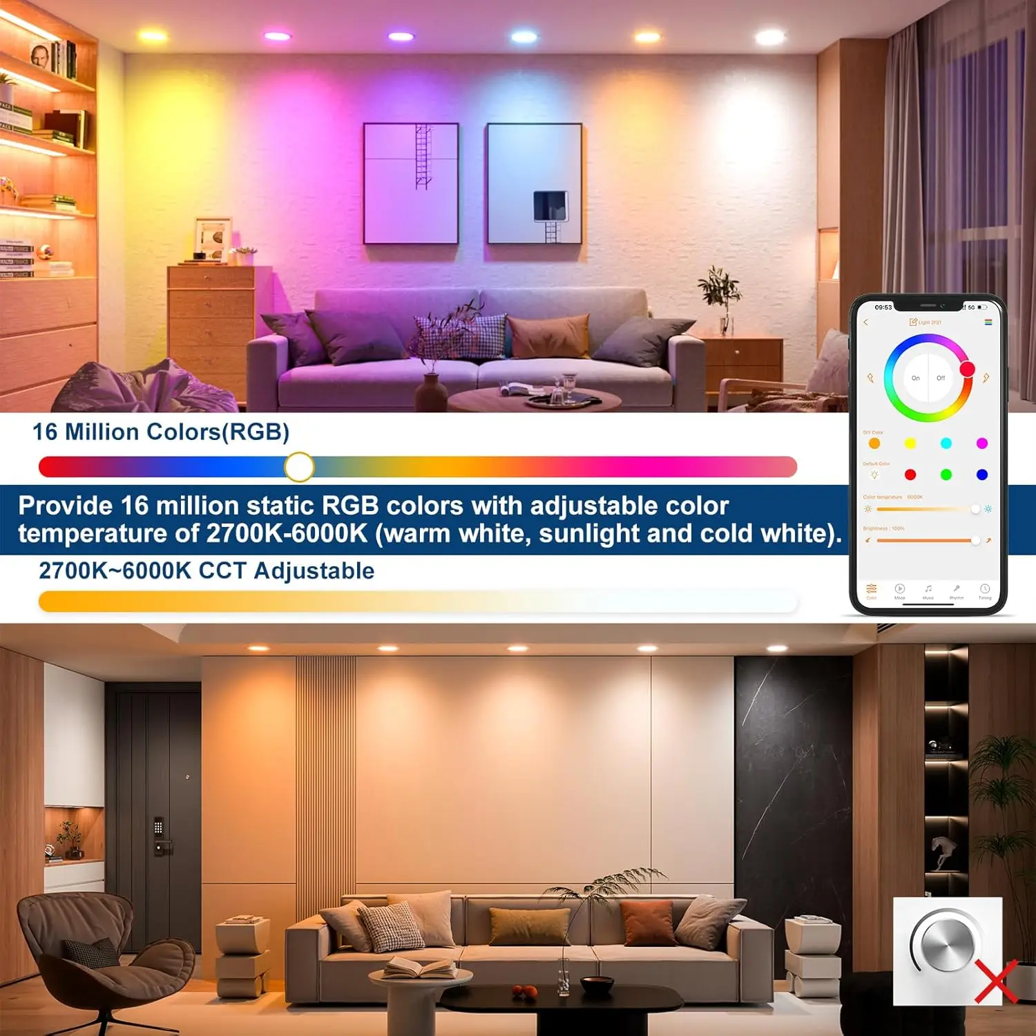 TUYA Downlight WIFI, 10W Smart LED Dimming Spot Light, 2700-6500k RGBCW Color Warm Cool, Voice with Alexa Google Home image 2