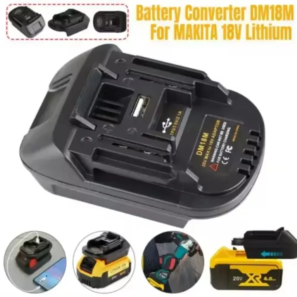Adaptador de Bateria com Carregamento Usb Dewalt 20v Milwaukee 18v Bateria Converter para Makita 18v Li-ion Ferramentas Elétricas Dm18m