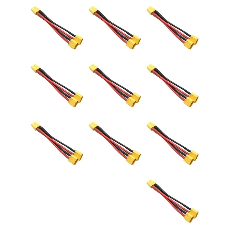 10X XT60 Parallel Battery Connector 1 Female To 2 Male Cable Dual Extension Y Splitter 14AWG Silicone Wire