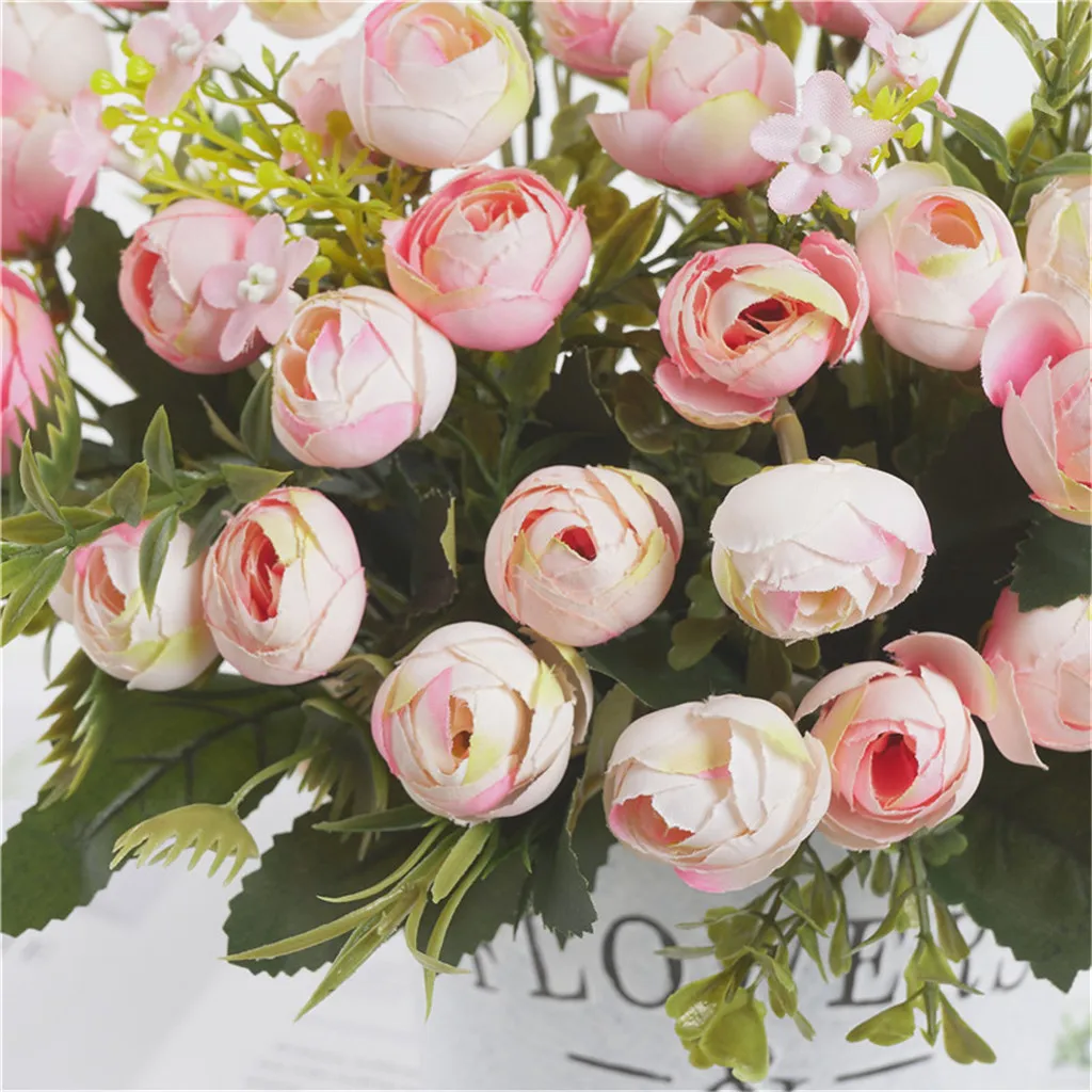 1 Bouquet High Quality Artificial Flowers Rose Small Bud Fake Flower Silk Flores for Home Garden Wedding DIY Decoration Table