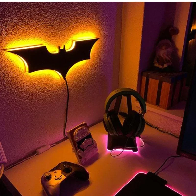 Batmanes-Veilleuse LED multicolore, télécommande, 3D, créative, décoration de la maison, chambre à coucher, lampe de présentation murale