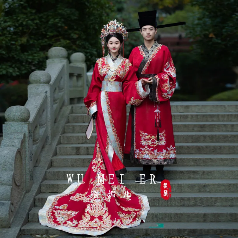 

Warring States халат Hanfu свадебная одежда 2024 новое платье в китайском стиле красное прямое платье с тяжелым рабочим хвостом