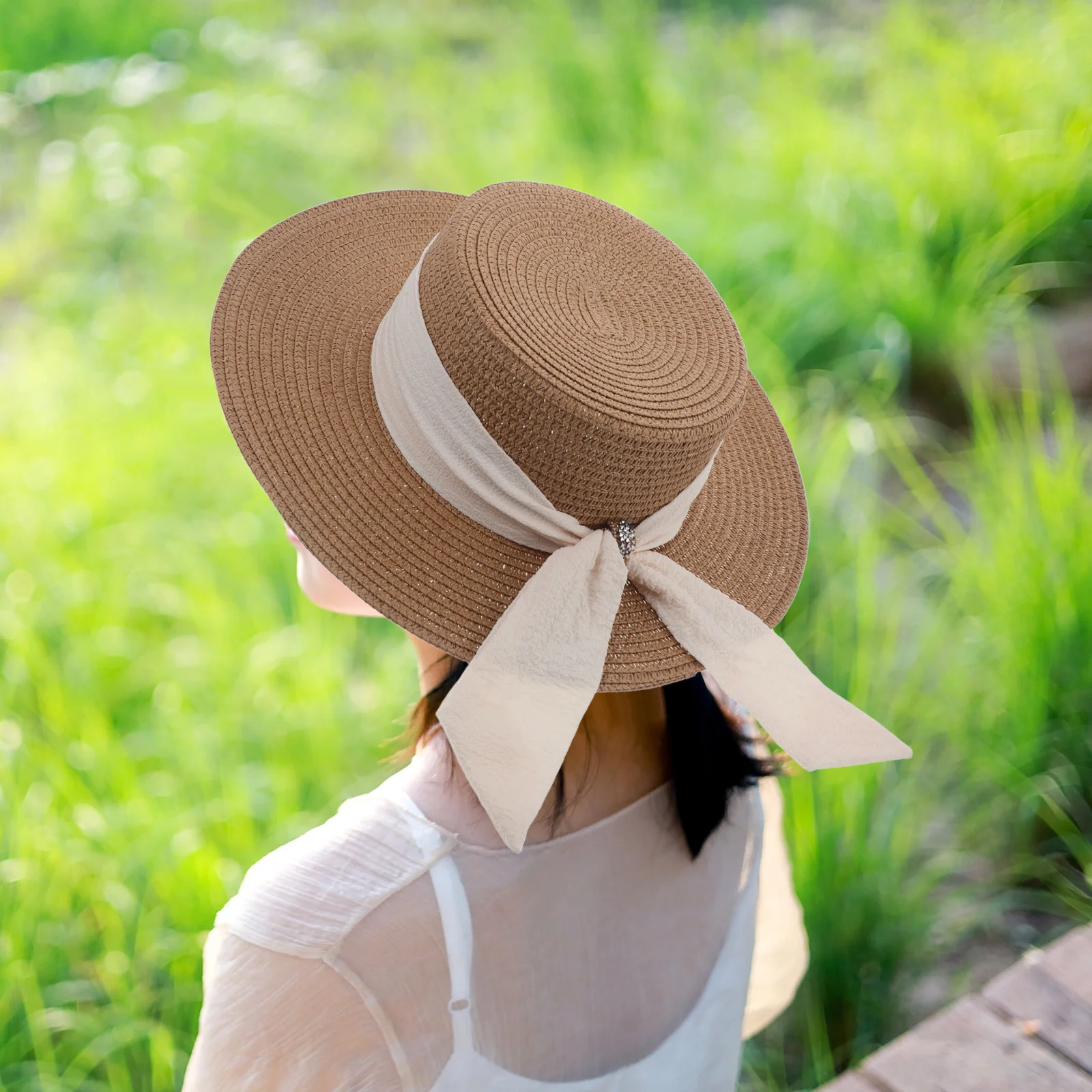 

Wide Brimmed Beach Hat Women Khaki Straw Sun Hat Breathable Lightweight Uv Protection Ladies Outdoor Sunhat Travel Vacation