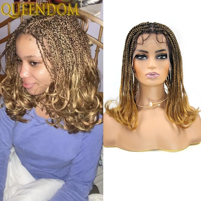 

12" Short Bob Braided Wigs Full Lace Frontal Wigs For Women Synthetic Box Braided Wigs With Hair Knotless Braid Wig African