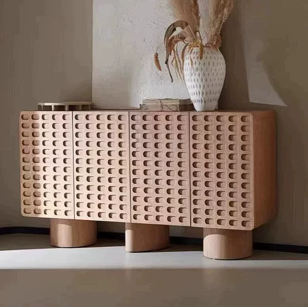 xx-Earthy Minimalist Style Home Furniture Geometric Perforated Textured Large Capacity Sideboard Cabinet for Home Apartment*
