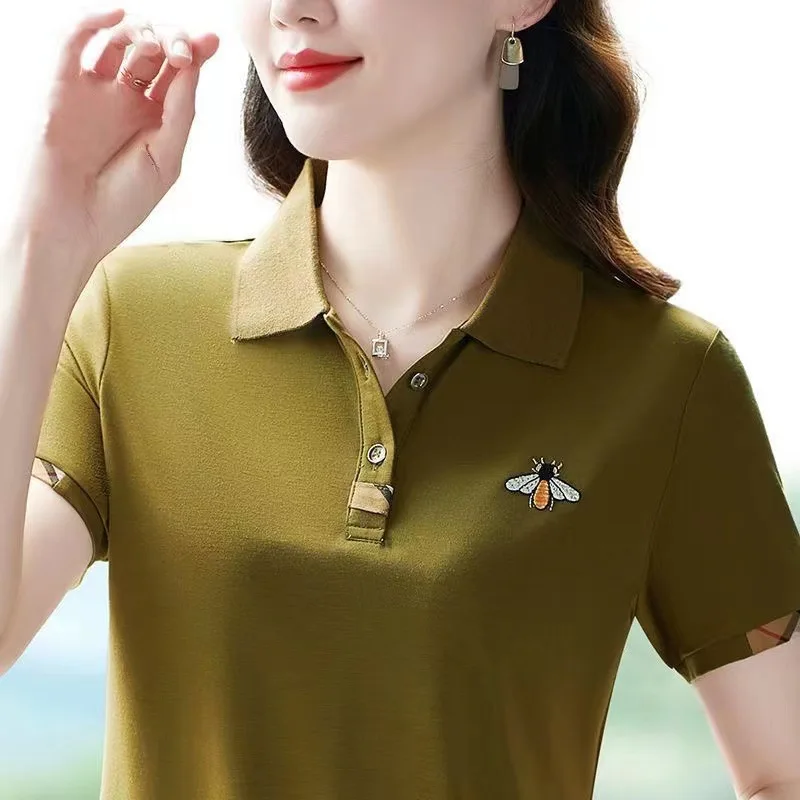 Polo Shirt Women\'s Summer Designer Lapel Short Sleeve T-shirt 2023 New Fashion Embroidered Thin T-shirt Golf Shirt Women