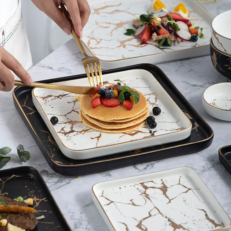 

Creative Steak Square Tableware Set Marble Western Dish Ceramic Dish Plate Dish Sushi Desserts Tray