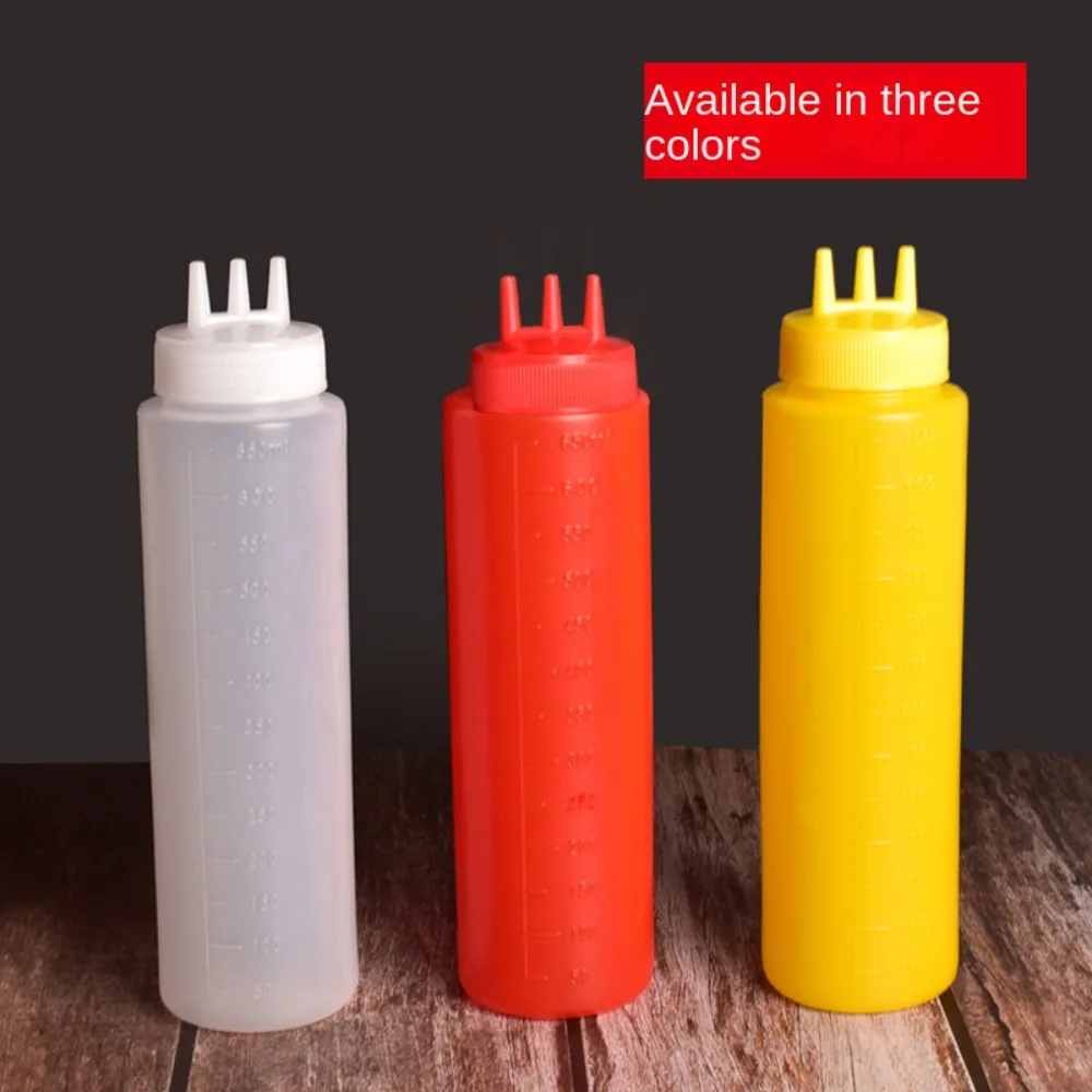 Plastic Squeezing Sauce bottle New Squeezable Graduated Jam Container Salad 3 Nozzles Gravy Boats