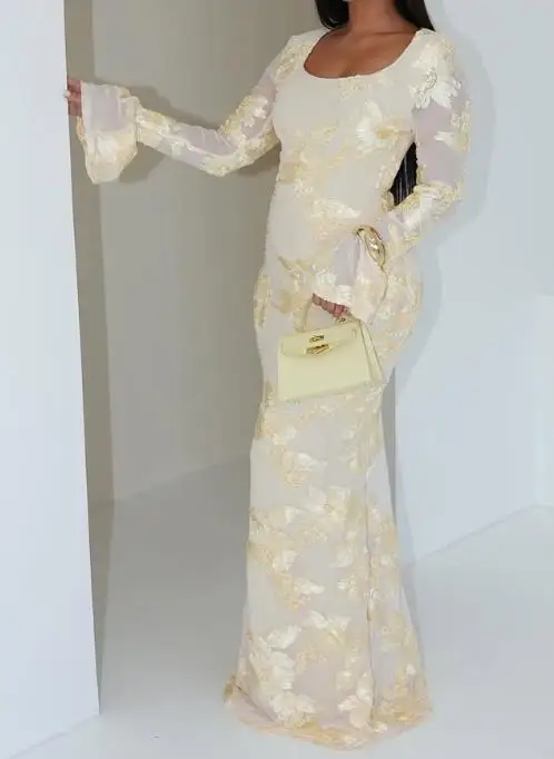 秋/冬のイブニングドレス エレガントな長袖 ヒップラップロングドレス レディース服 気質 女性ファッション パーティードレス