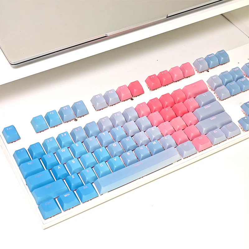 

Key cat pbt blue pink contrasting color keycap jumping color original factory engraving custom keycap QX3 custom five-sided hot