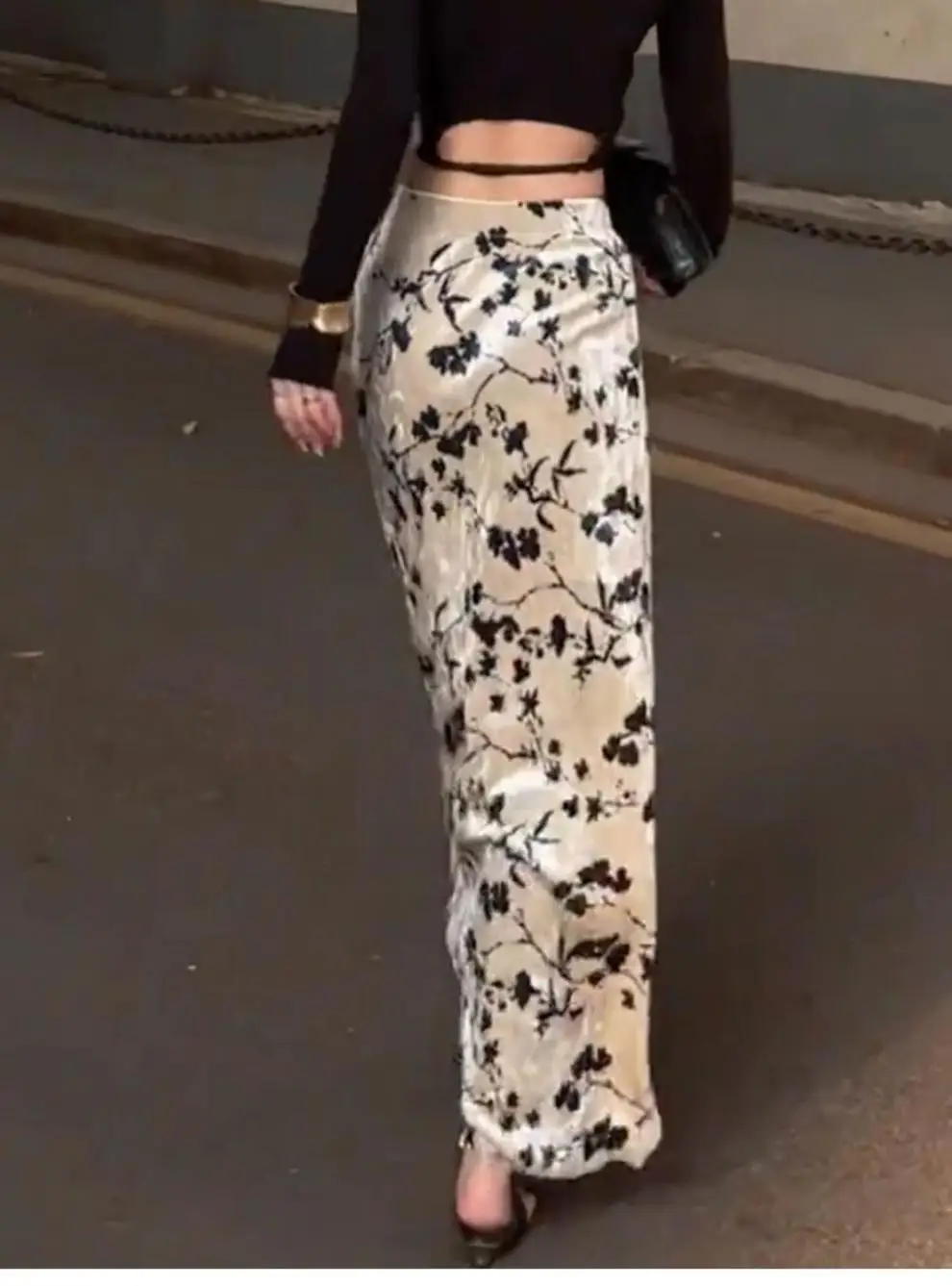 تنورة مخملية أنيقة مطبوعة بأقليات فرنسية فريدة من نوعها للنساء للربيع والصيف بمزاج جديد متقدم ملفوف على شكل حرف A #3