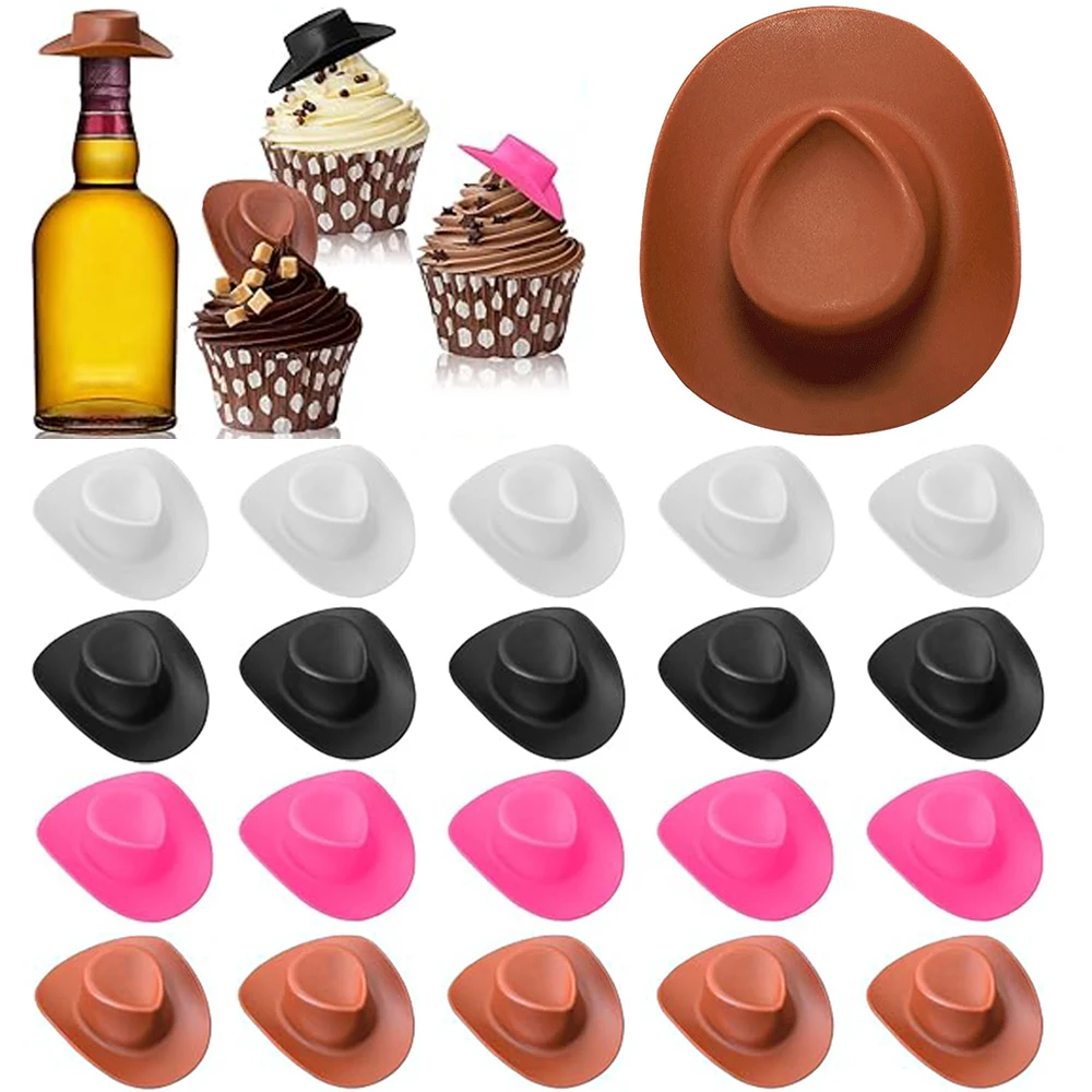 10/20/50pcs Plastic Mini Cowboy Hat Western Cowgirl Miniature Cute Doll Hat Decors Accessories Birthday Cake Decorations Wedding