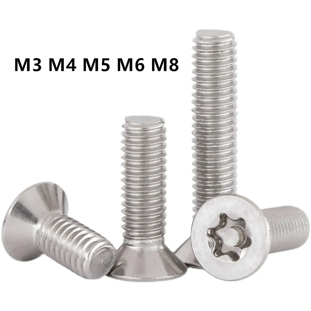 304 Stainless Steel Countersunk Flat Head Anti-theft Plum Blossom Torx Screw M3 M4 M5 M6 M8 Special-shaped Bolt With Column