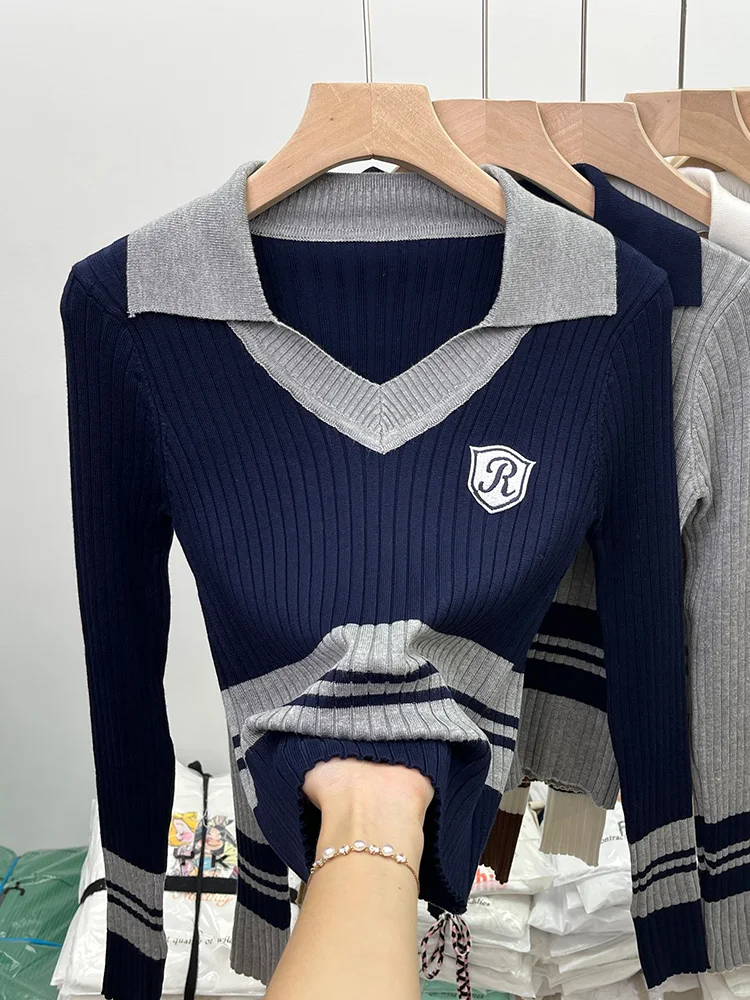 

Faionable V-Ne Knitted Sweater Women's Slim Fit Base irt Autumn Winter Unique Sle Commute Korean Version Long Sve