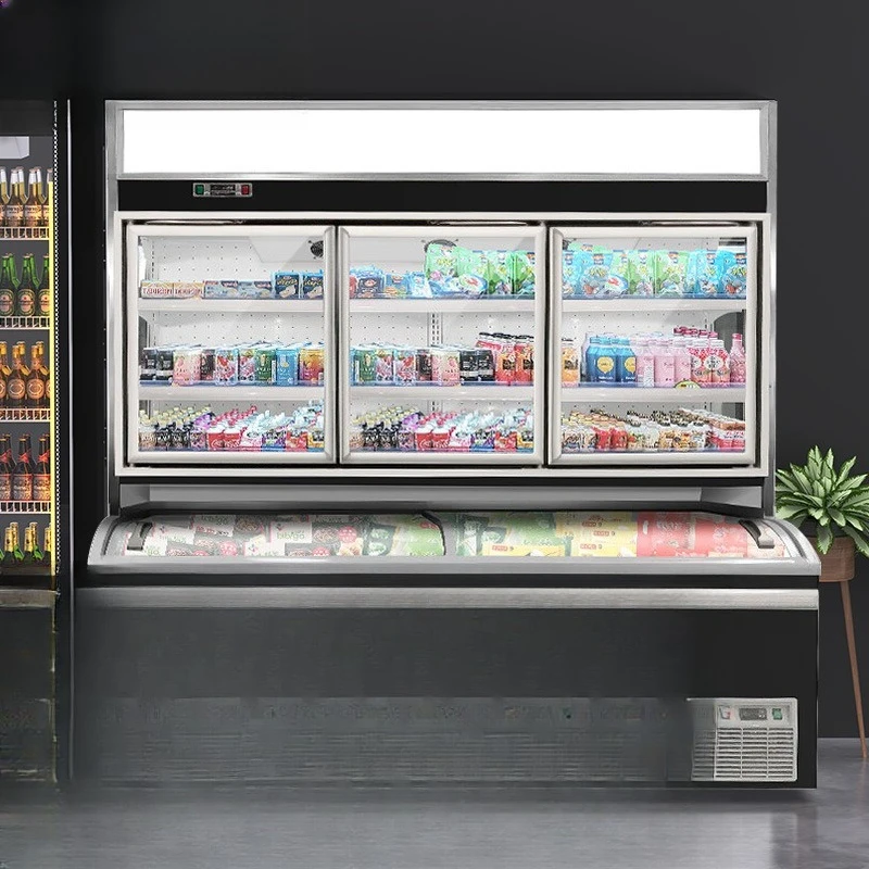 Frozen child and mother combination cabinet, hot pot string store food and beverage display cabinet refrigerated and frozen d