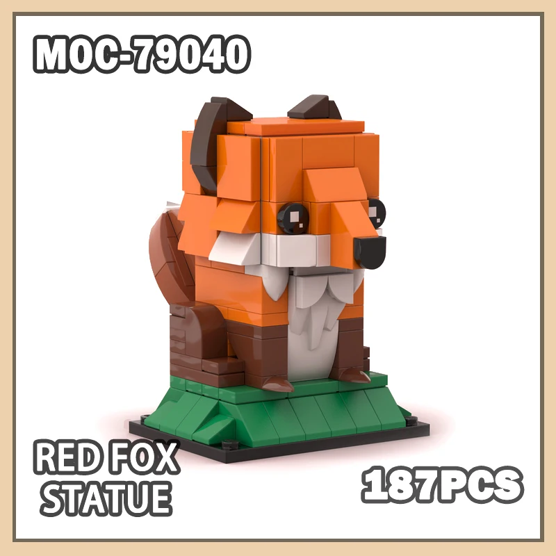 

MOC-79040 животное серии статуя красной лисы, модель строительного блока, милые частицы, кирпичное украшение, миниатюрные подарки для подруги «сделай сам», 187 шт.