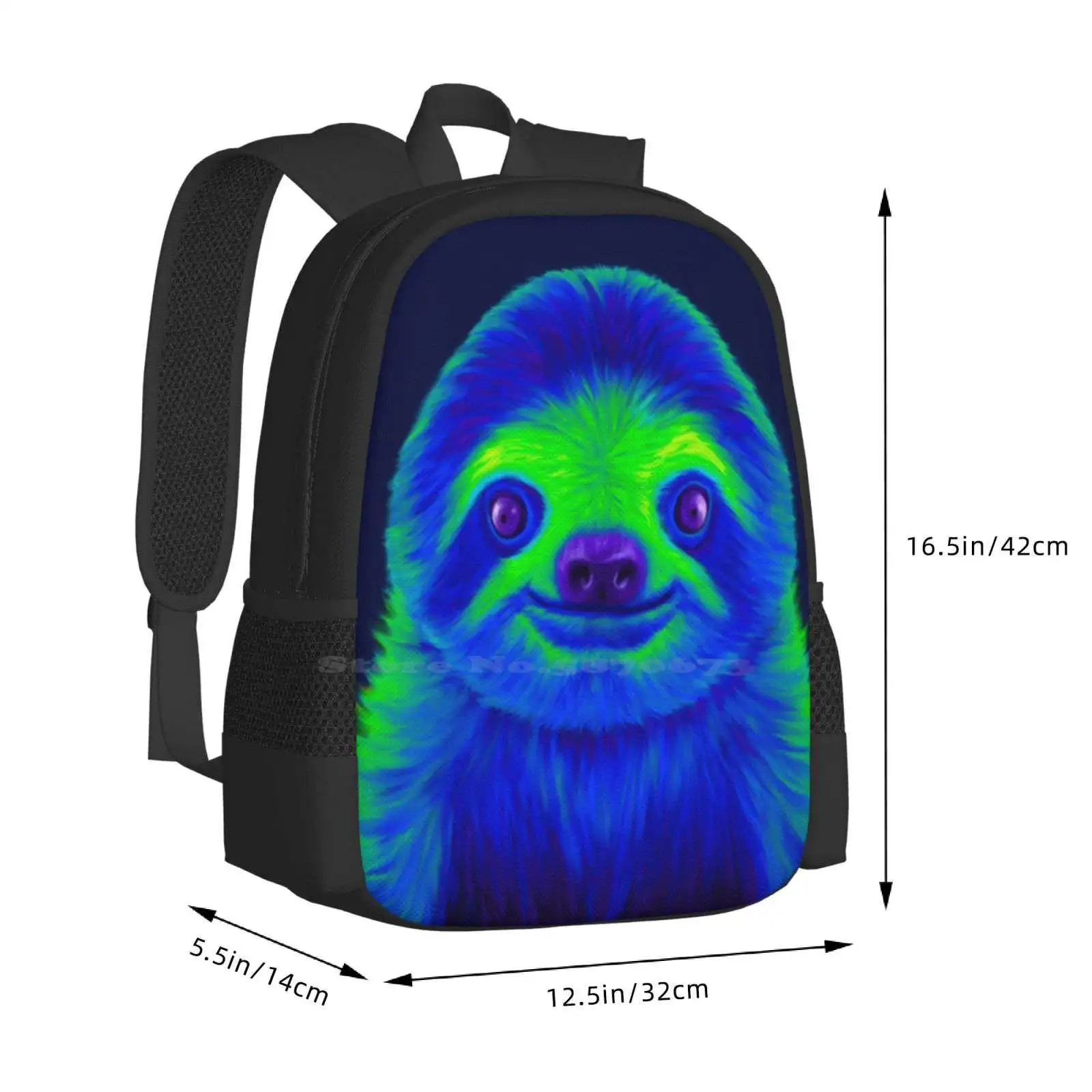 Mochila de diseño con estampado 3D de pereza azul y verde, bolsa de estudiante, púrpura, linda cara de pereza, Animal colorido azul